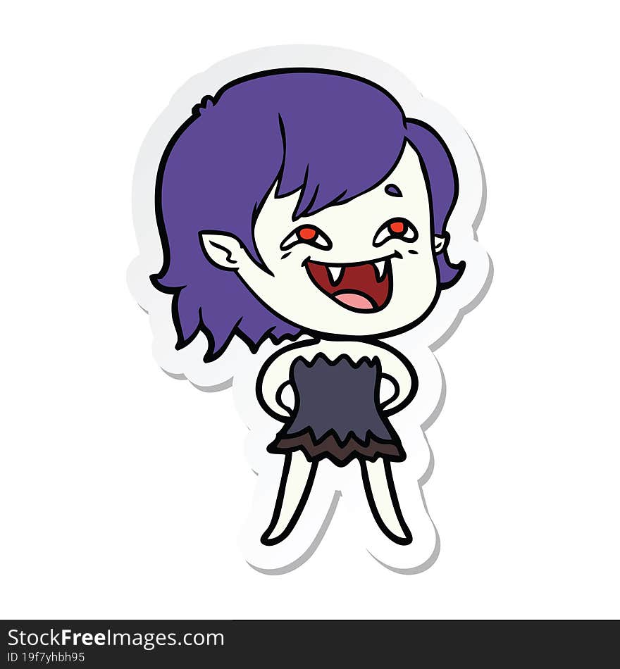 sticker of a cartoon laughing vampire girl