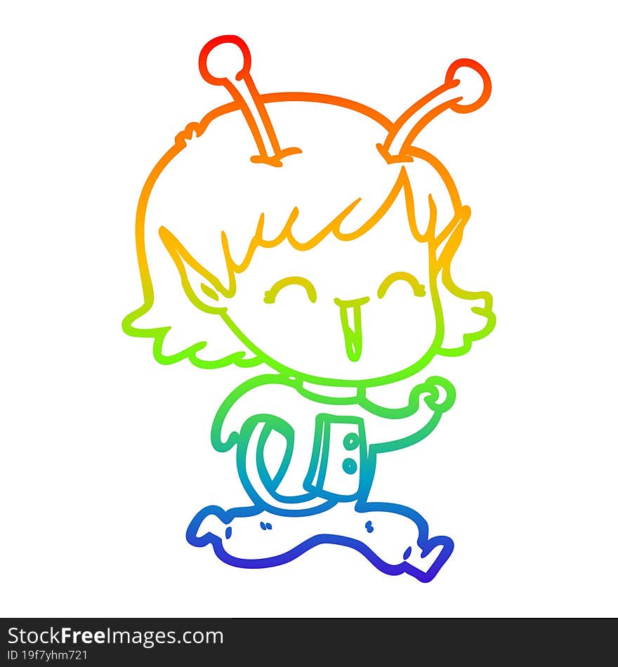 rainbow gradient line drawing cartoon alien girl laughing