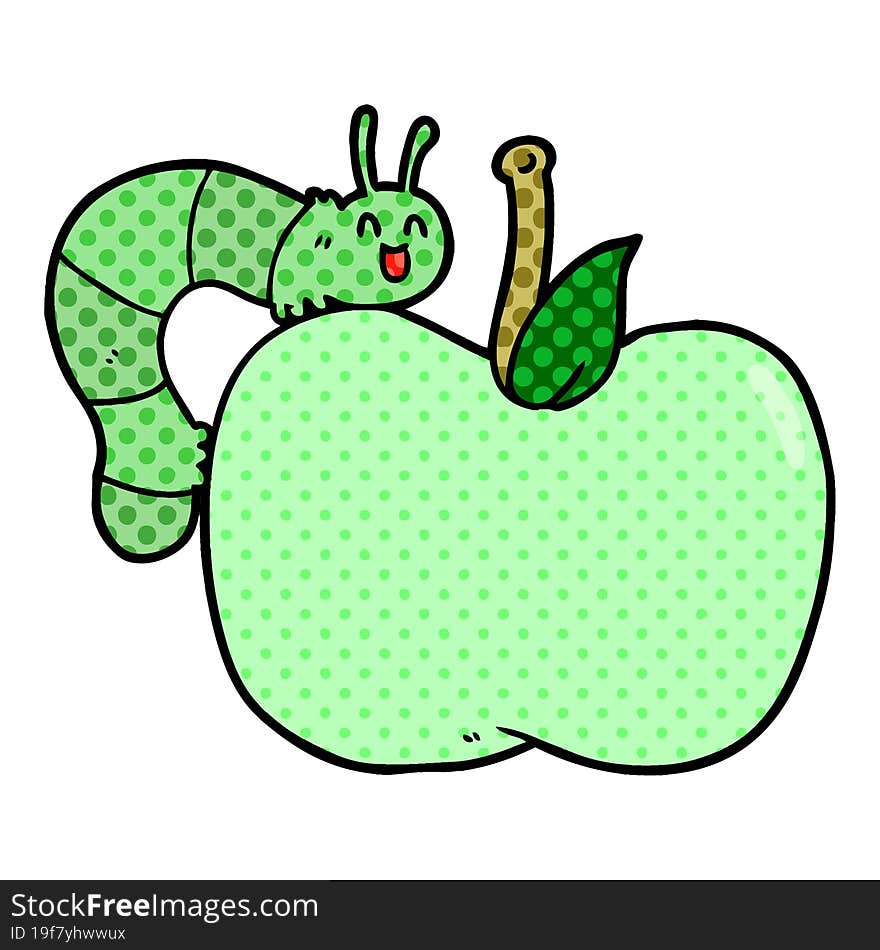 cartoon apple and bug. cartoon apple and bug