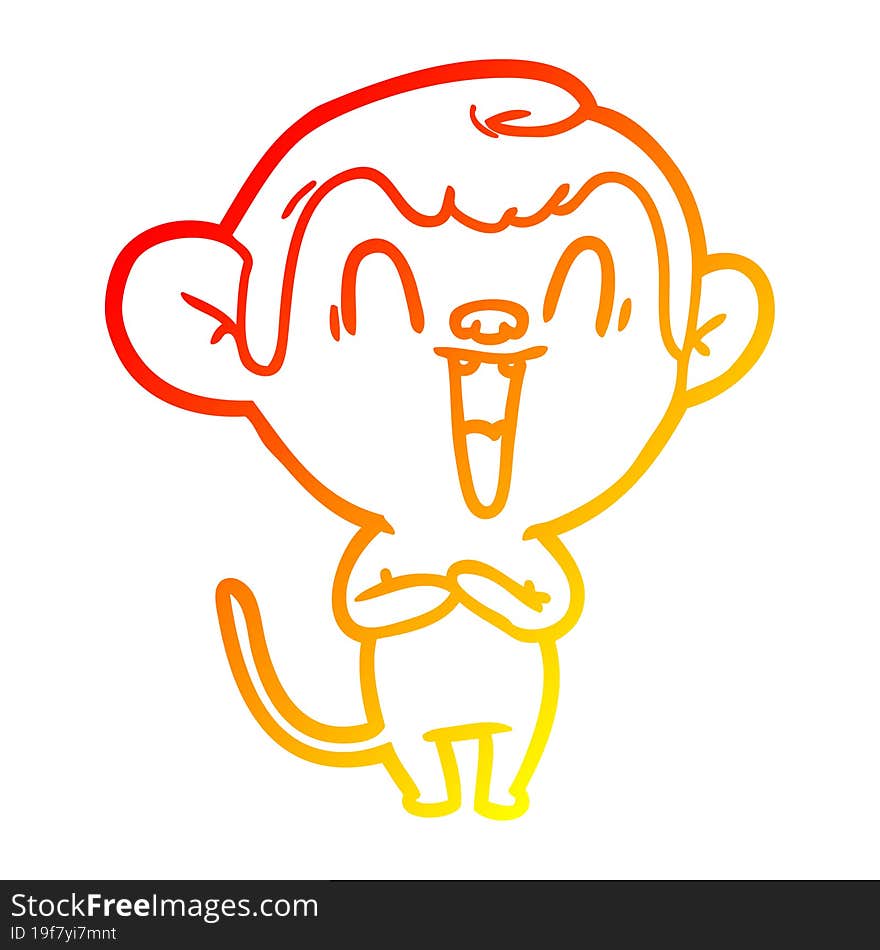 warm gradient line drawing cartoon laughing monkey