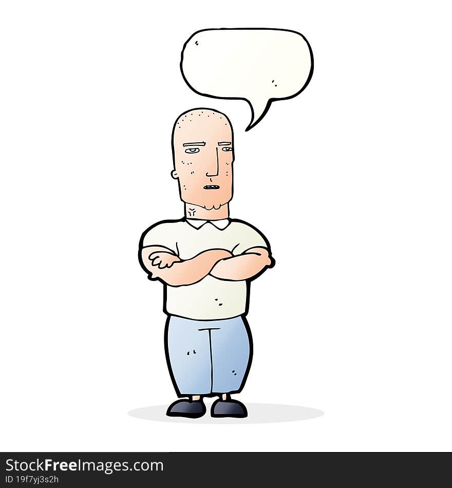 cartoon annoyed bald man with speech bubble