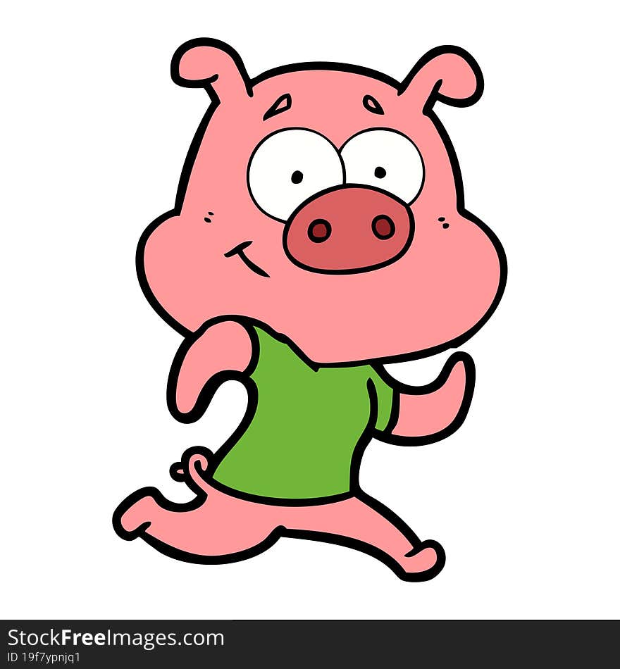 happy cartoon pig running. happy cartoon pig running