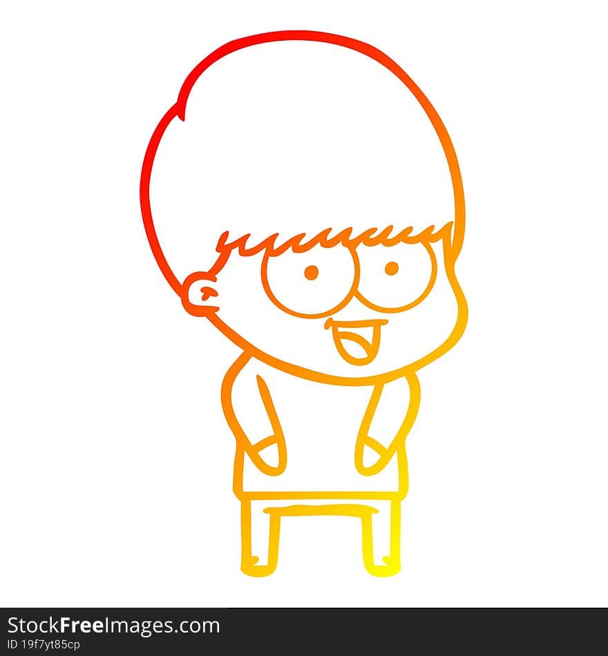 warm gradient line drawing happy cartoon boy