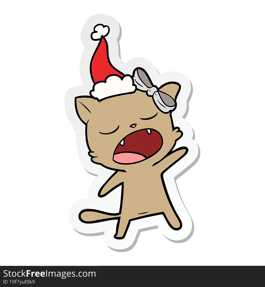 sticker cartoon of a singing cat wearing santa hat