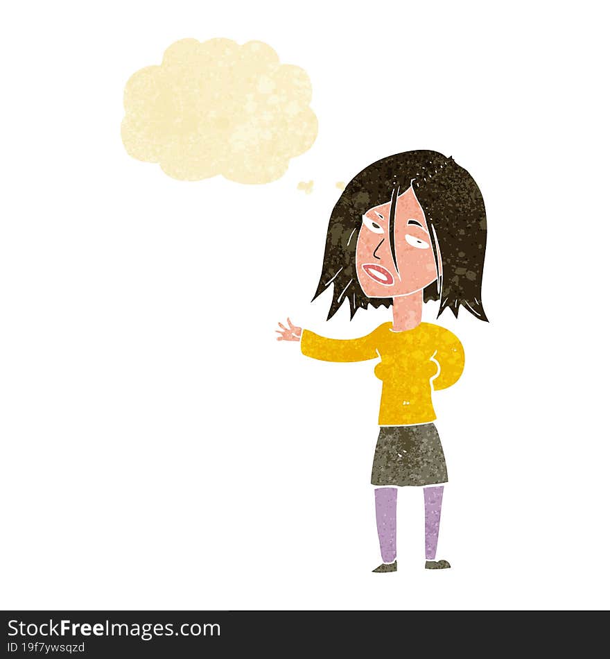 cartoon unhappy woman with thought bubble