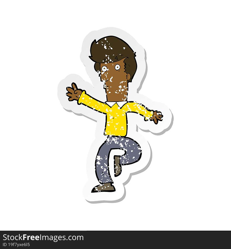 Retro Distressed Sticker Of A Cartoon Rushing Man