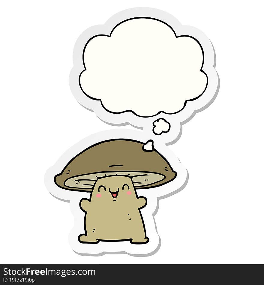 cartoon mushroom character with thought bubble as a printed sticker