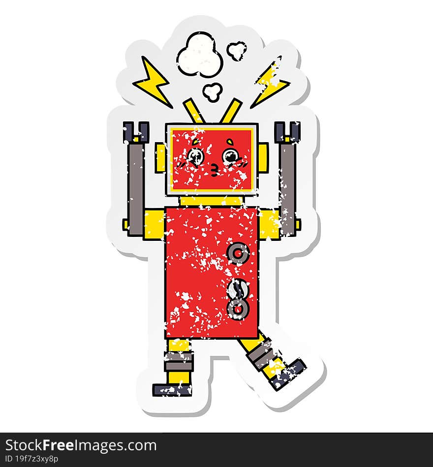 Distressed Sticker Of A Cute Cartoon Robot