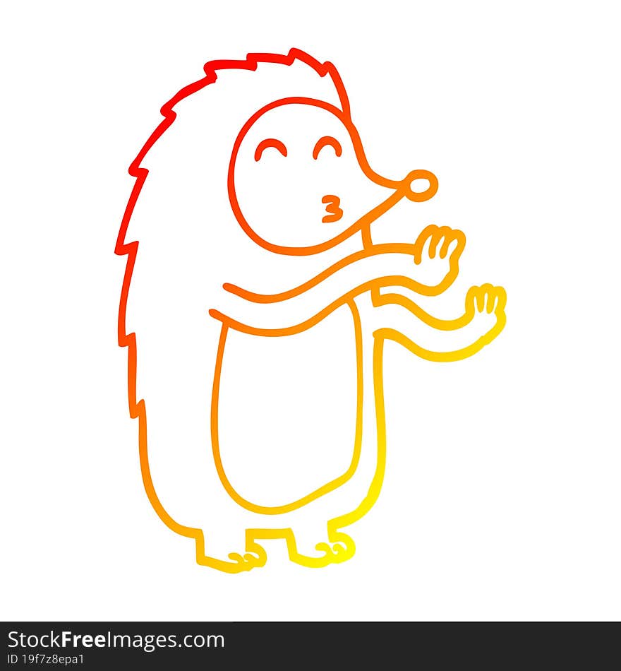 warm gradient line drawing cartoon dancing hedgehog