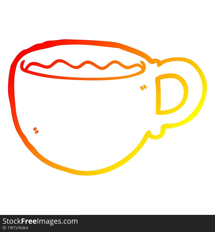 warm gradient line drawing of a cartoon coffee cup