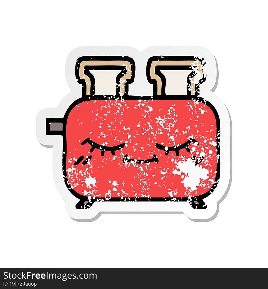 distressed sticker of a cute cartoon of a toaster