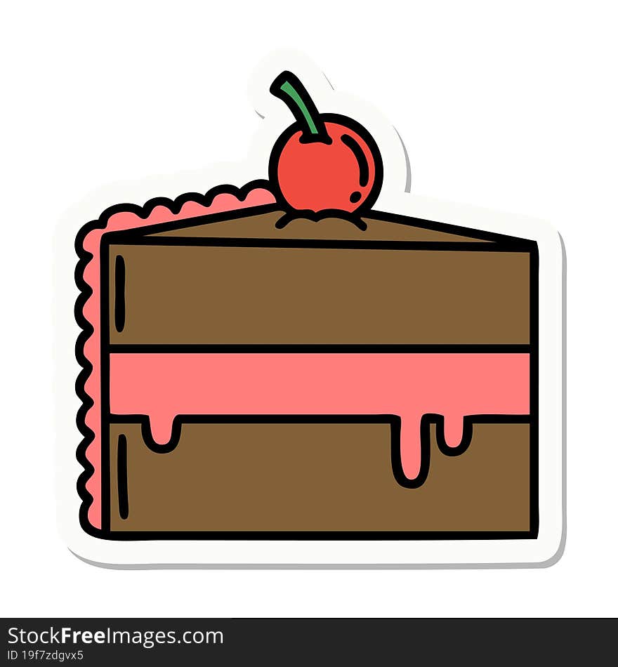 tattoo style sticker of a slice of chocolate cake