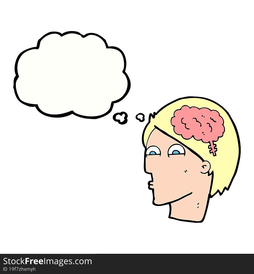 cartoon head with brain symbol with thought bubble