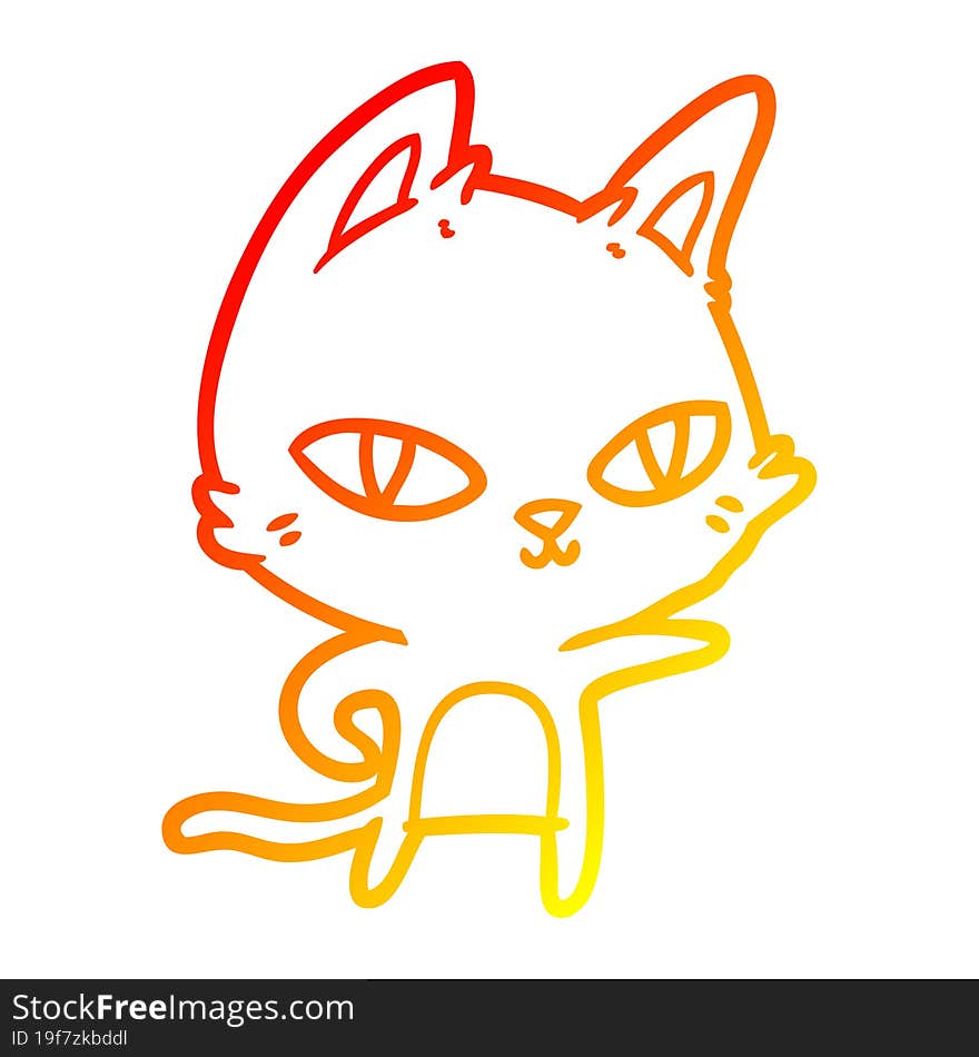 Warm Gradient Line Drawing Cartoon Cat Staring