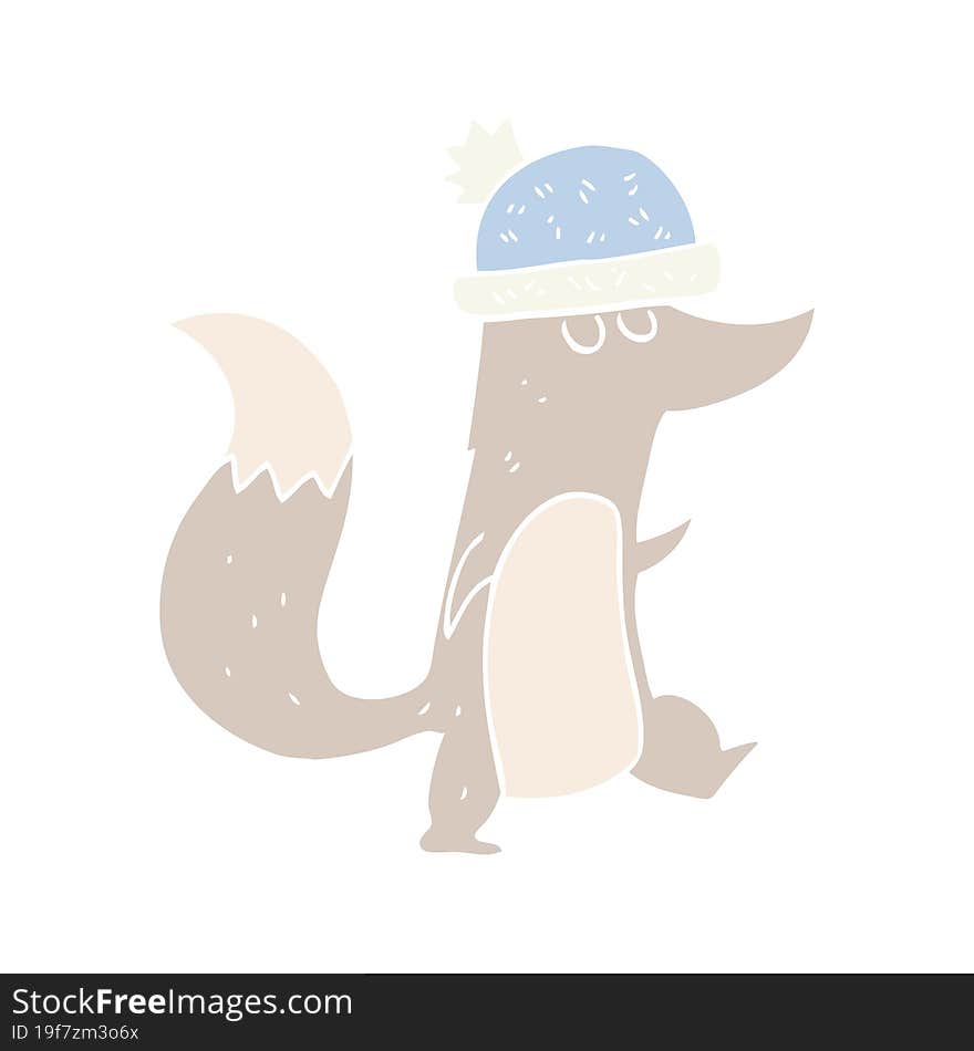 flat color illustration of little wolf wearing hat. flat color illustration of little wolf wearing hat