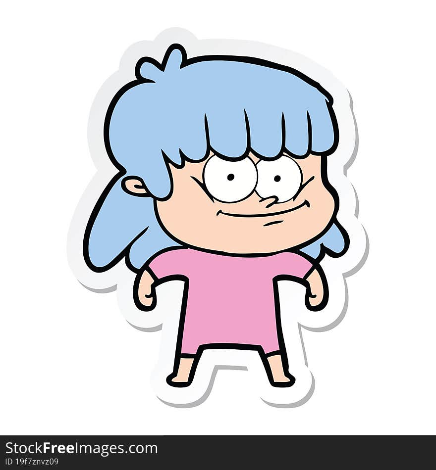 sticker of a cartoon smiling woman