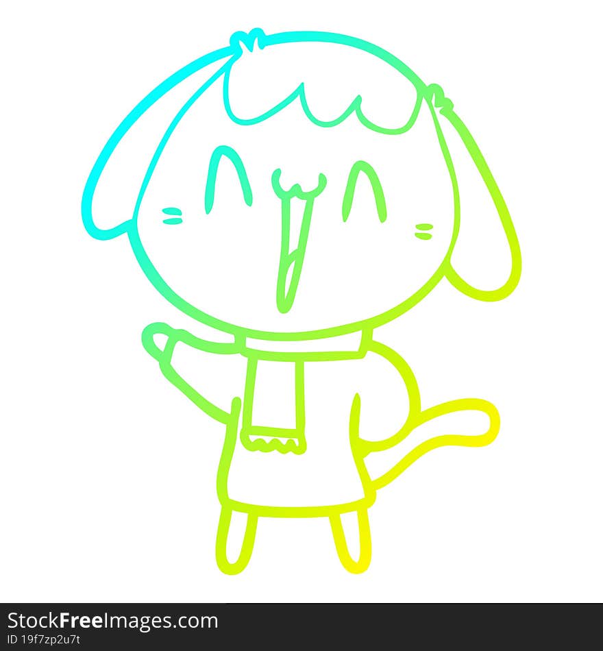 cold gradient line drawing of a cute cartoon dog