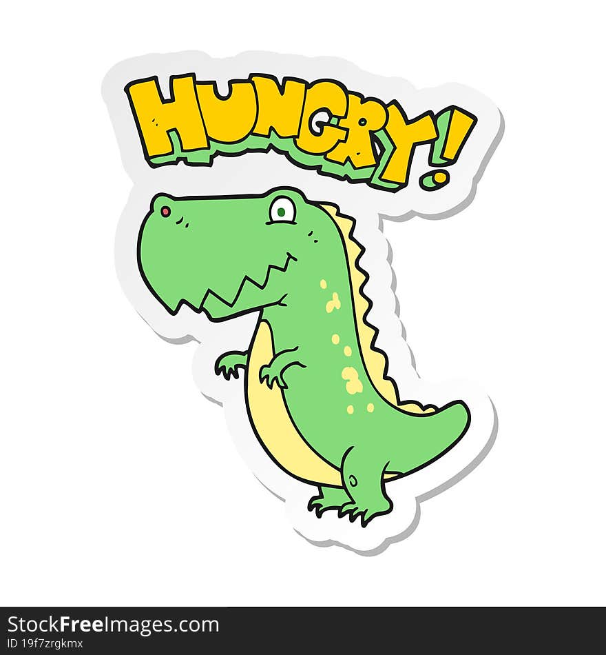 Sticker Of A Cartoon Hungry Dinosaur