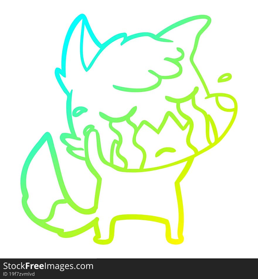 cold gradient line drawing crying fox cartoon