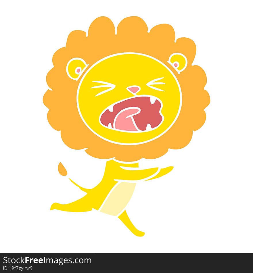 Flat Color Style Cartoon Running Lion