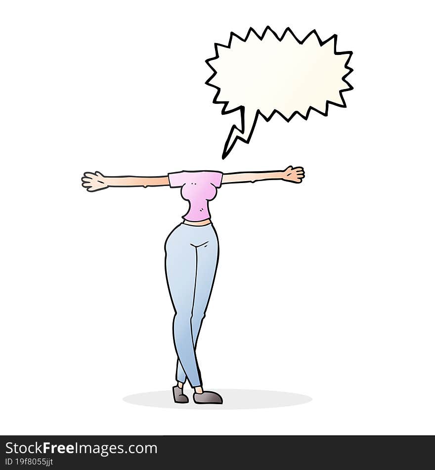 speech bubble cartoon female body with wide arms