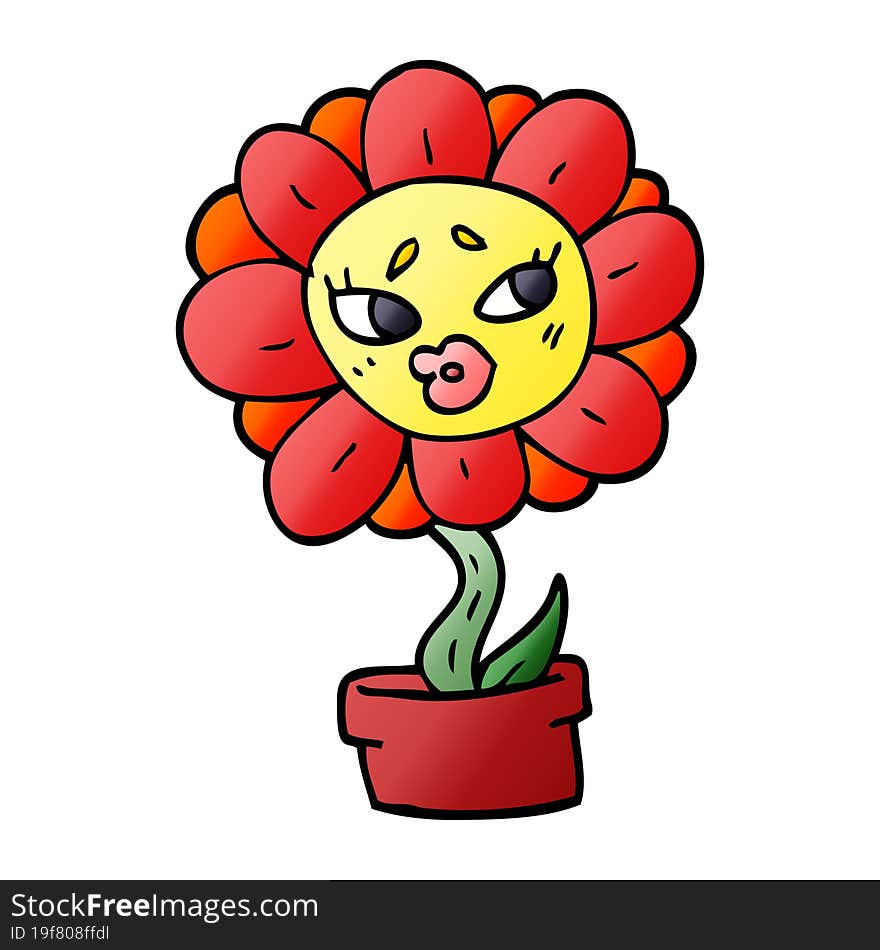 cartoon doodle flower pot