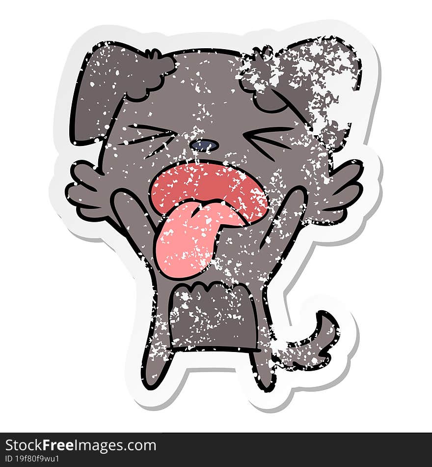 distressed sticker of a cartoon disgusted dog