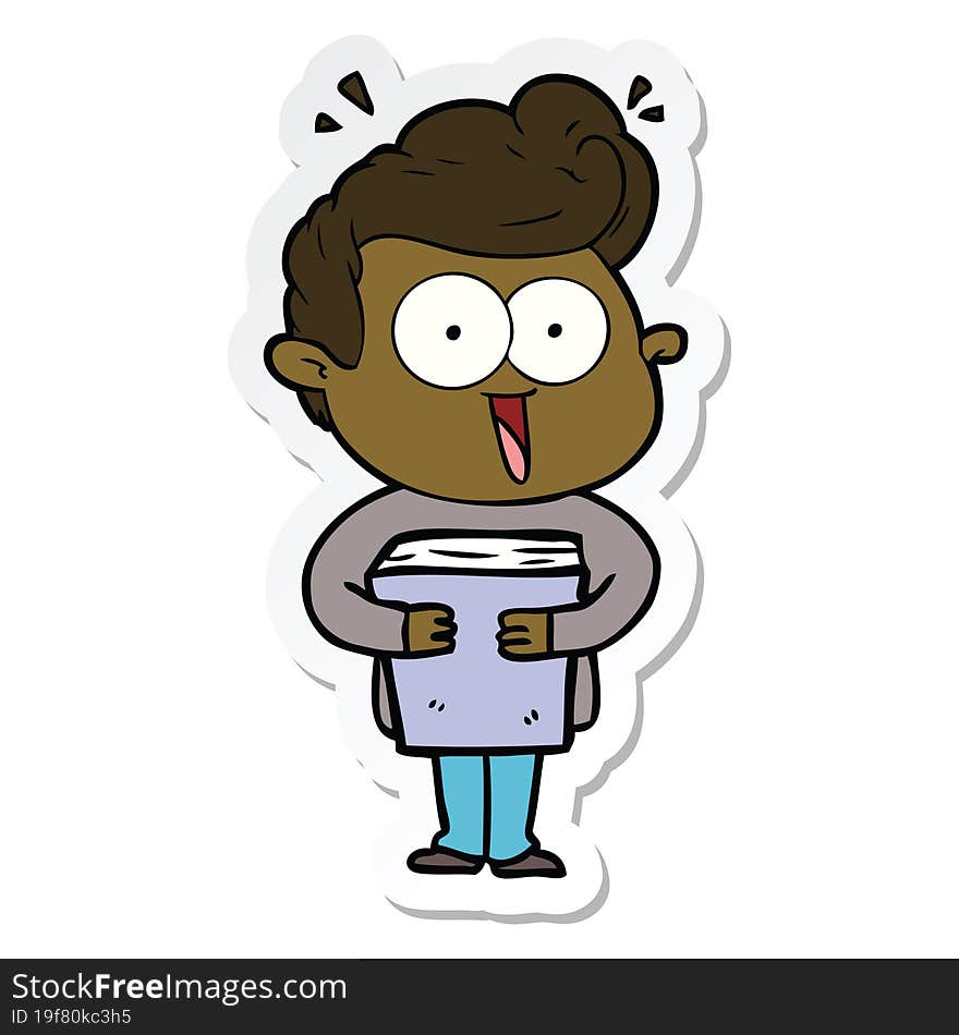 Sticker Of A Cartoon Man With Book