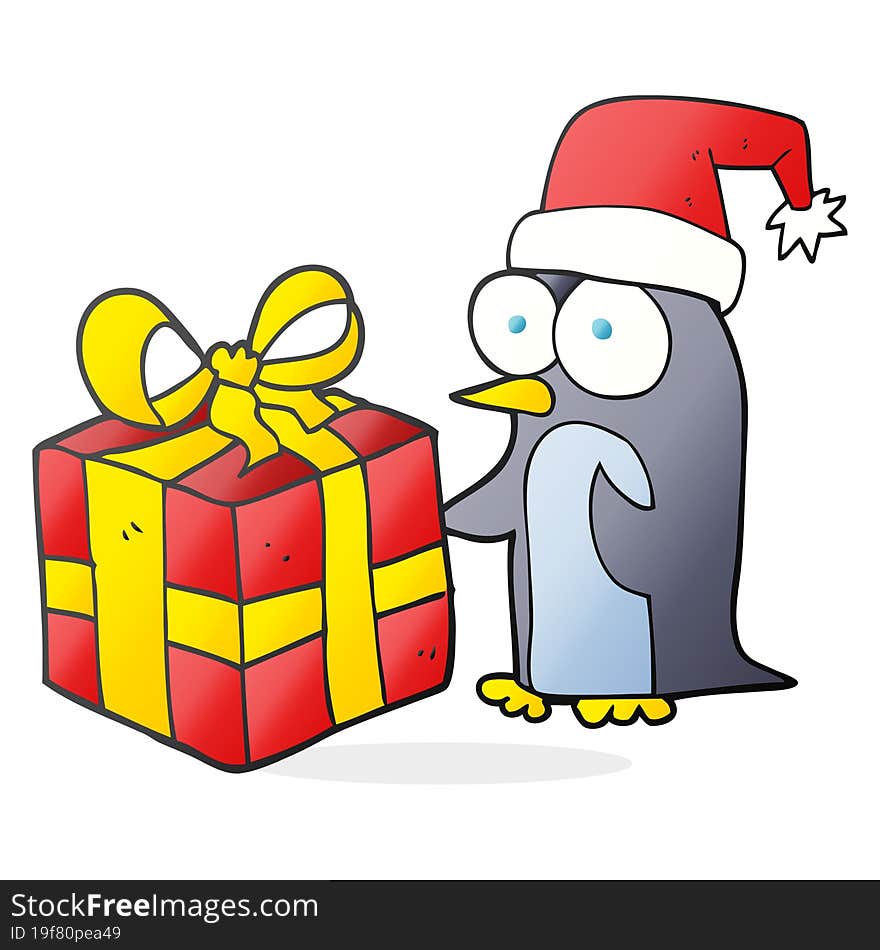 Cartoon Christmas Penguin With Present