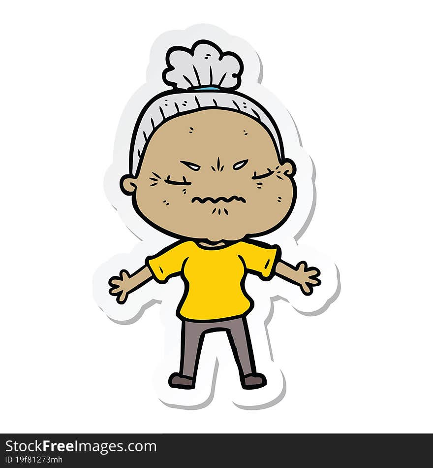 sticker of a cartoon annoyed old lady