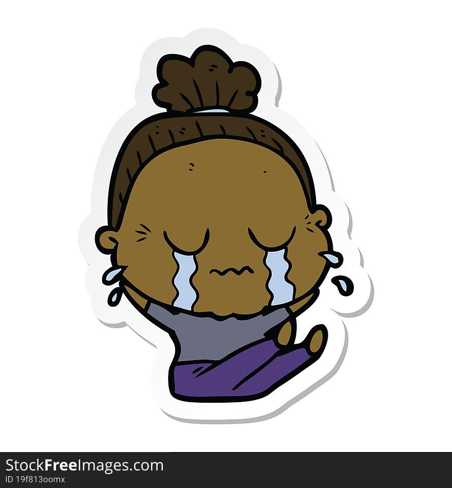 Sticker Of A Cartoon Crying Old Lady