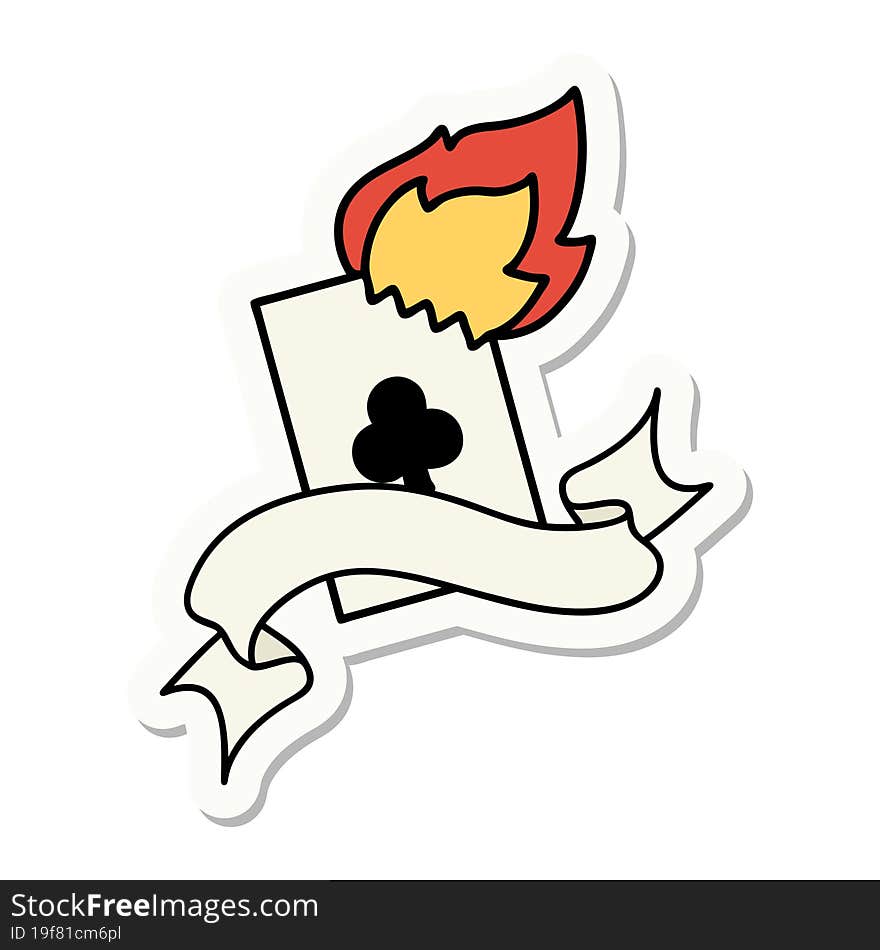 tattoo sticker with banner of a flaming card