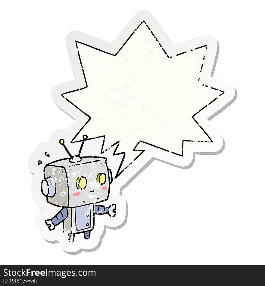 cute cartoon surprised robot and speech bubble distressed sticker