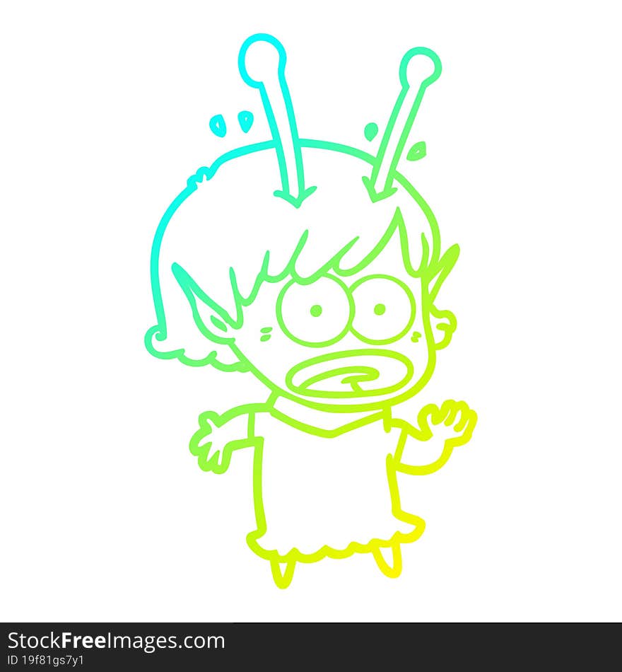 cold gradient line drawing cartoon shocked alien girl