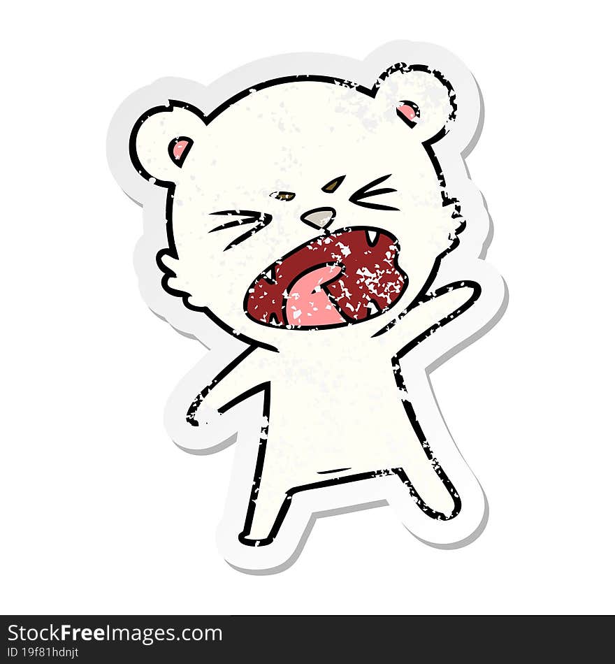 distressed sticker of a angry cartoon polar bear