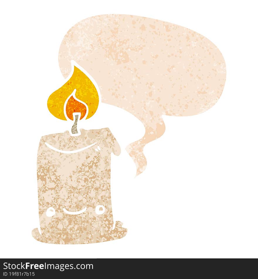 Cartoon Candle And Speech Bubble In Retro Textured Style