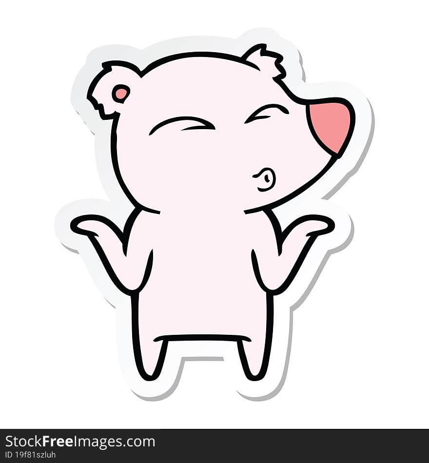 sticker of a cartoon bear shrugging