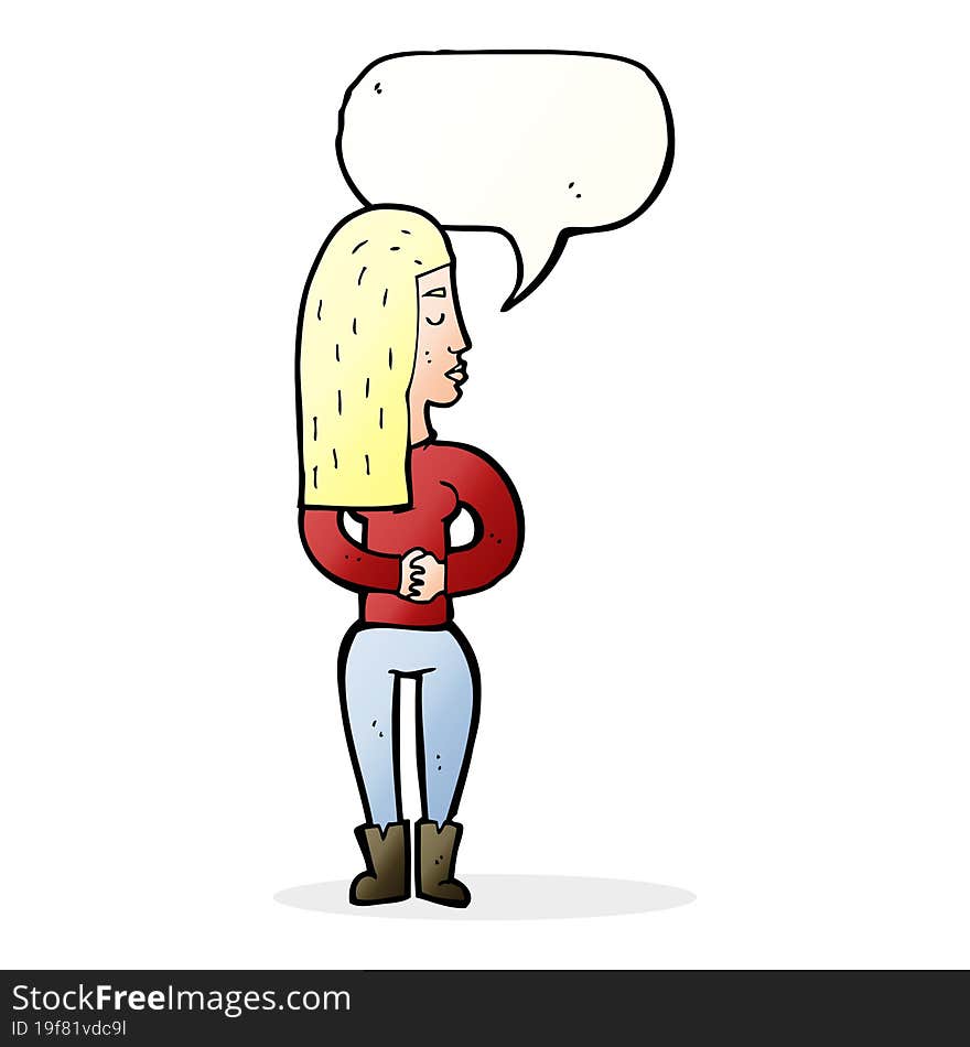 cartoon woman ignoring with speech bubble