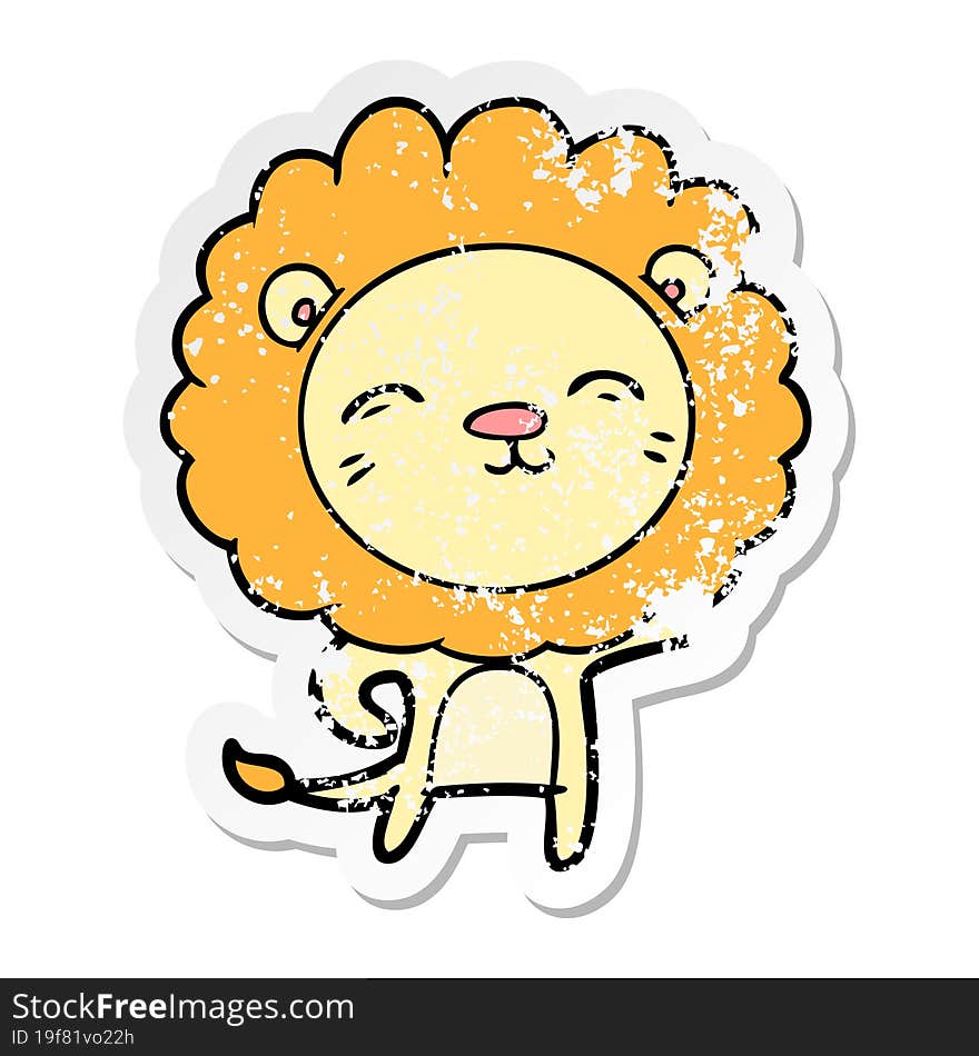 distressed sticker of a cartoon lion