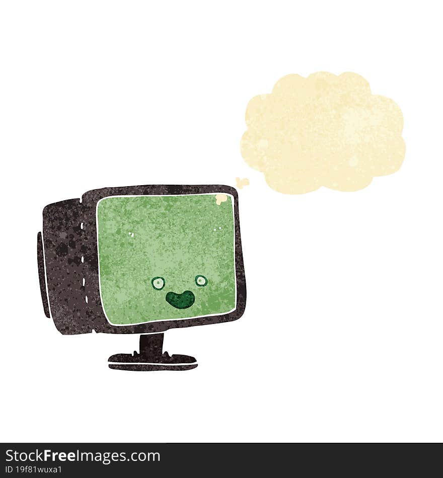 cartoon computer screen with thought bubble