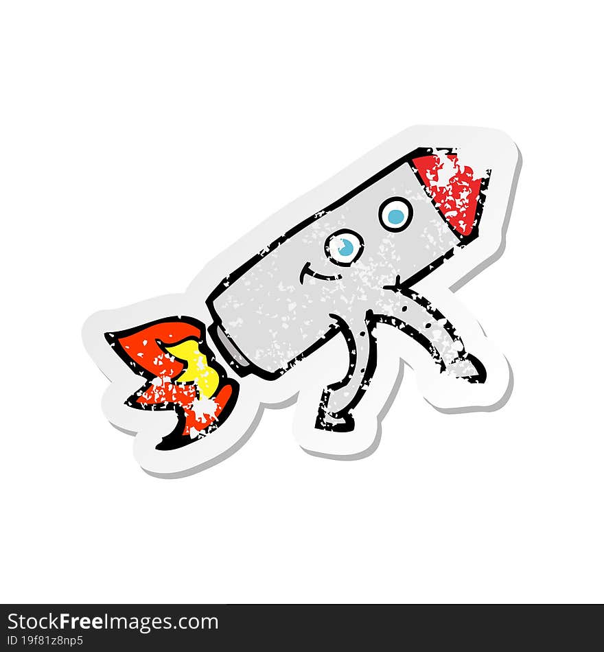 Retro Distressed Sticker Of A Cartoon Happy Rocket