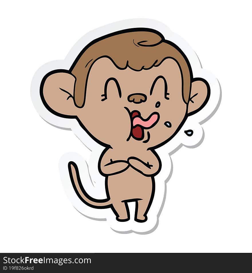 sticker of a crazy cartoon monkey