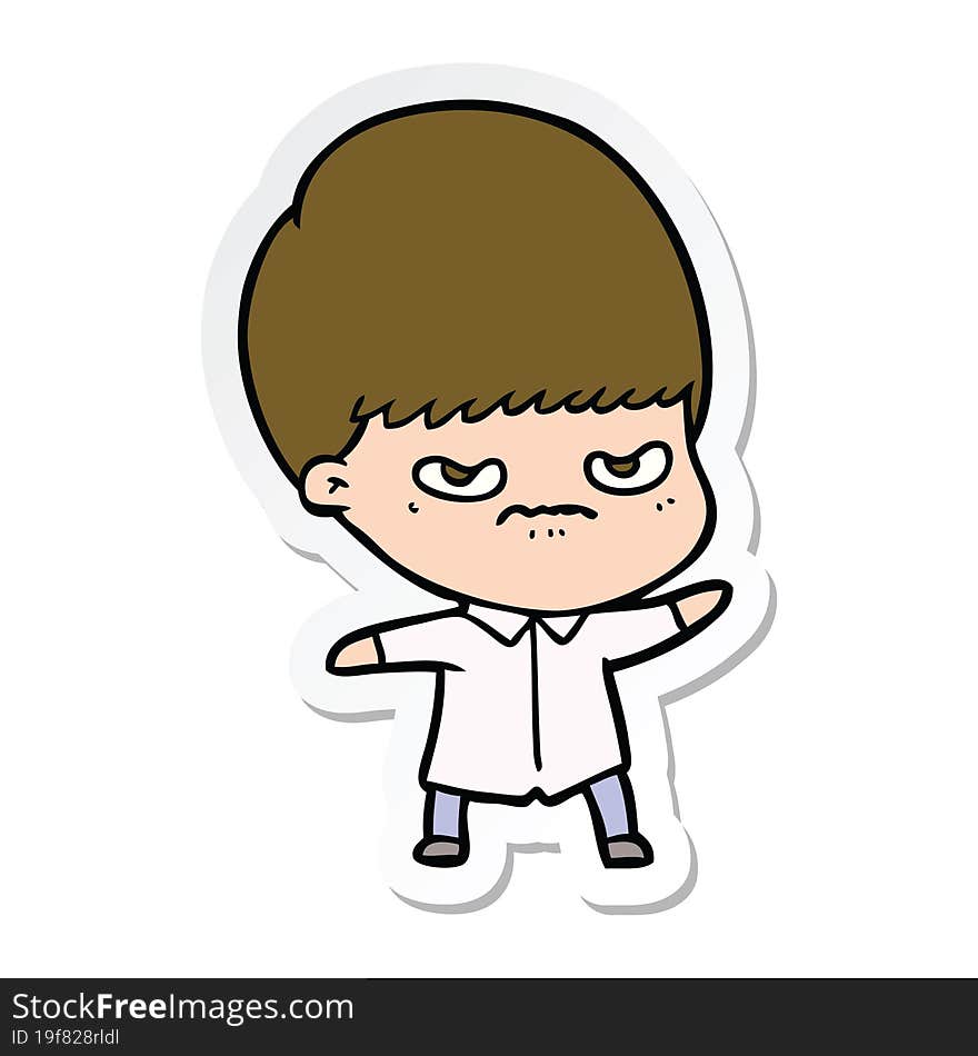 sticker of a annoyed cartoon boy