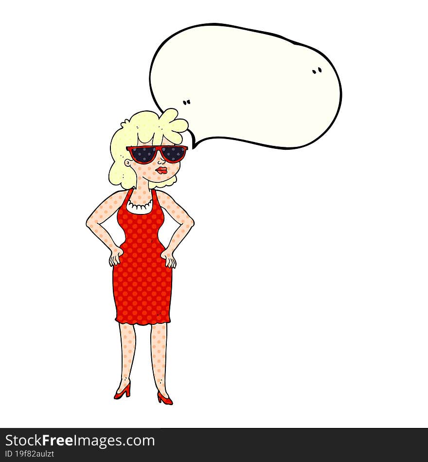 comic book speech bubble cartoon woman wearing sunglasses