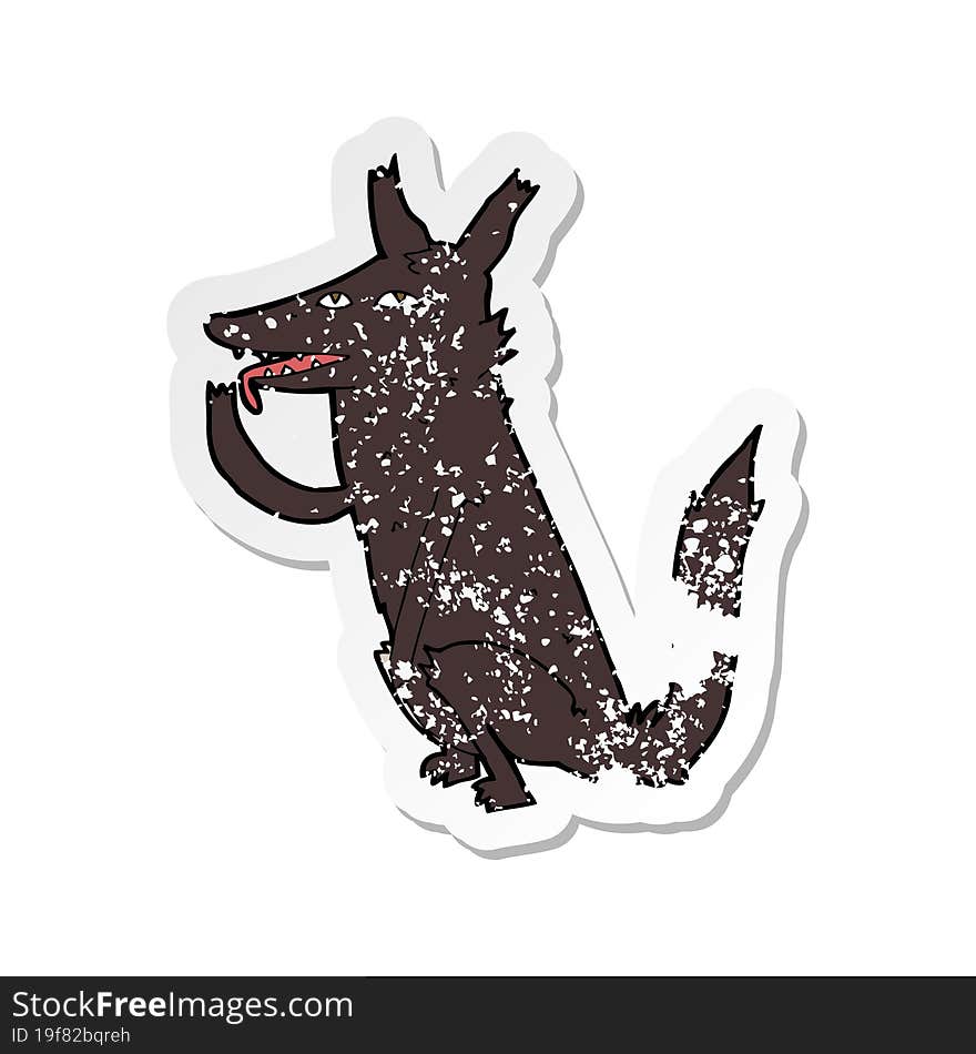 retro distressed sticker of a cartoon wolf licking paw