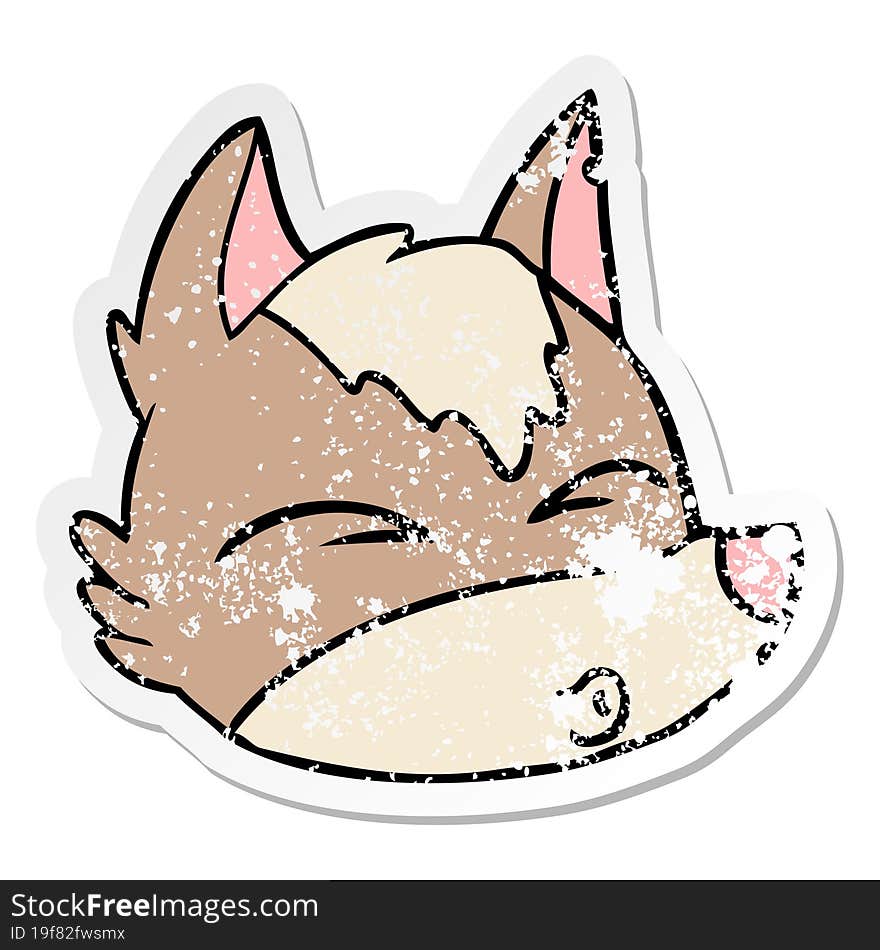 Distressed Sticker Of A Cartoon Wolf Face Whistling