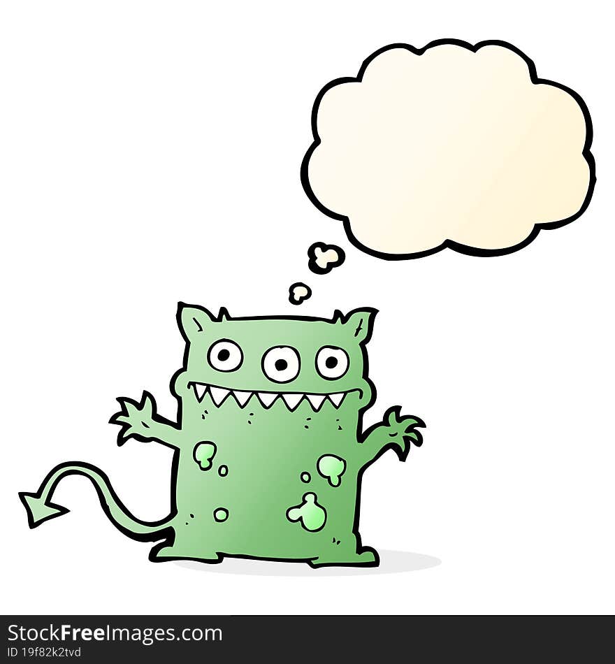 cartoon little monster with thought bubble