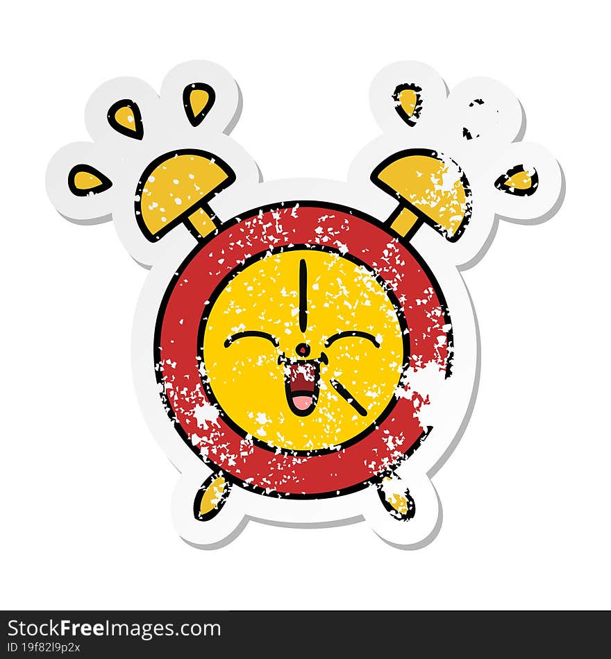 distressed sticker of a cute cartoon alarm clock