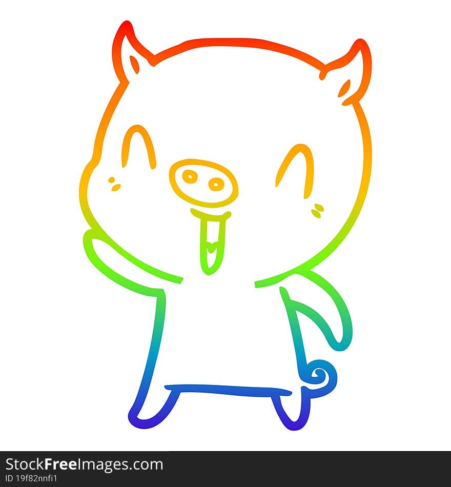 Rainbow Gradient Line Drawing Happy Cartoon Pig