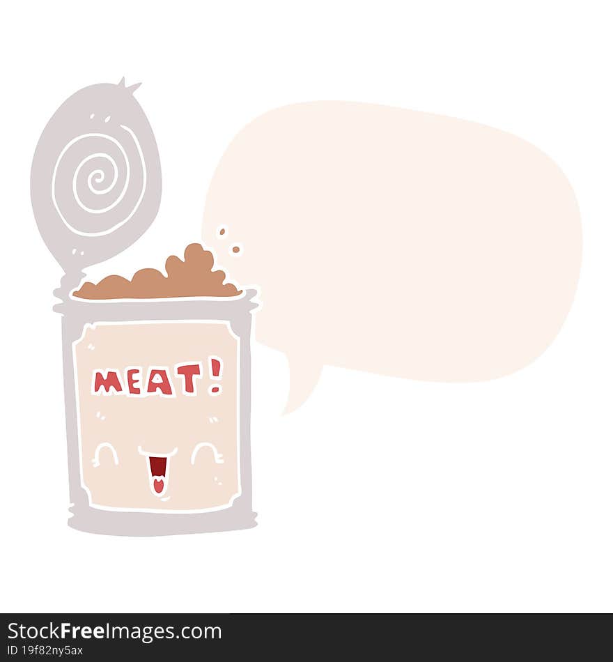 cartoon canned meat and speech bubble in retro style